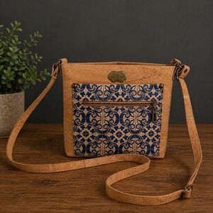 Portuguese Cork Crossbody Bag Vegan Leather Boho Rustic Minimalist Chic Neutral